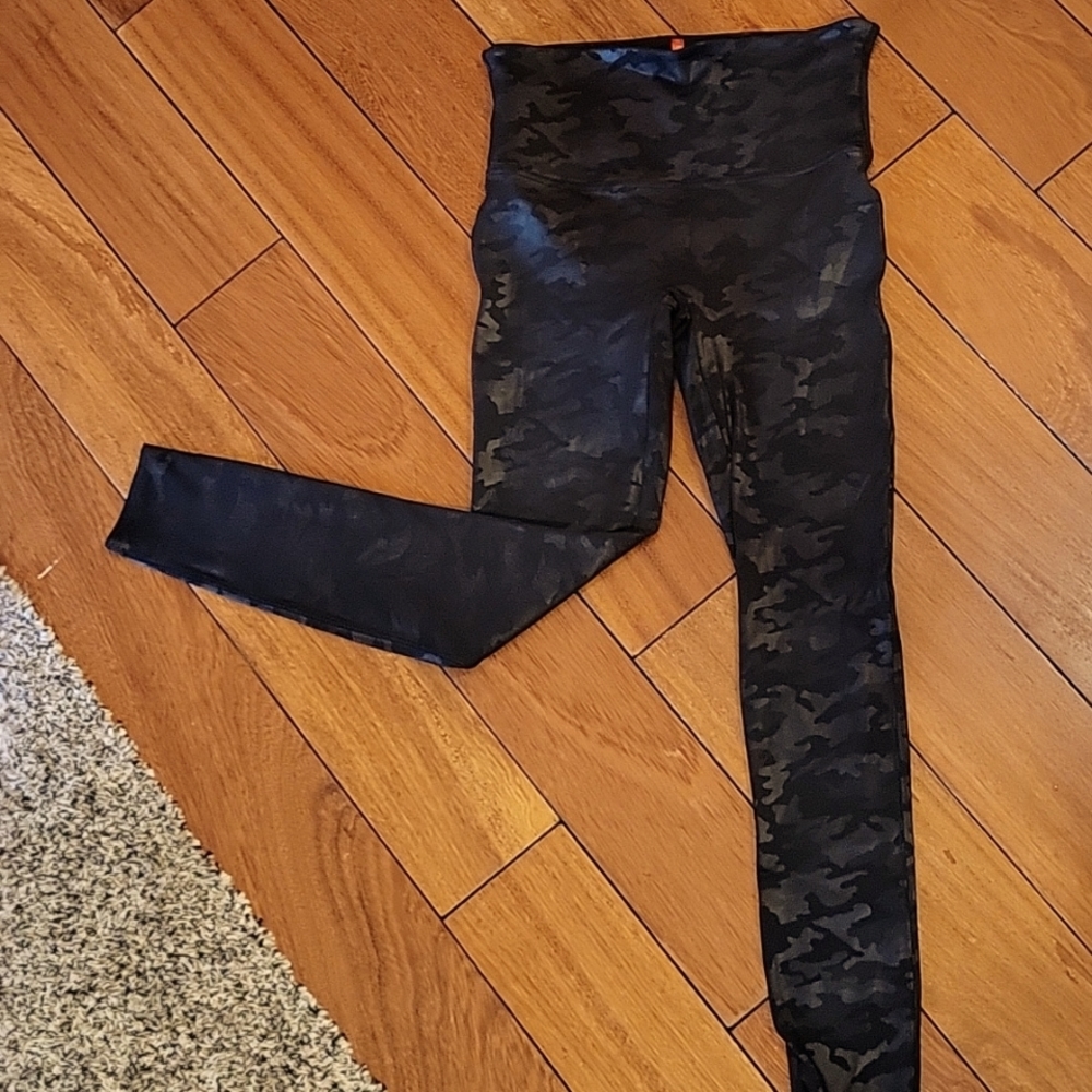 Spanx faux leather camo leggings